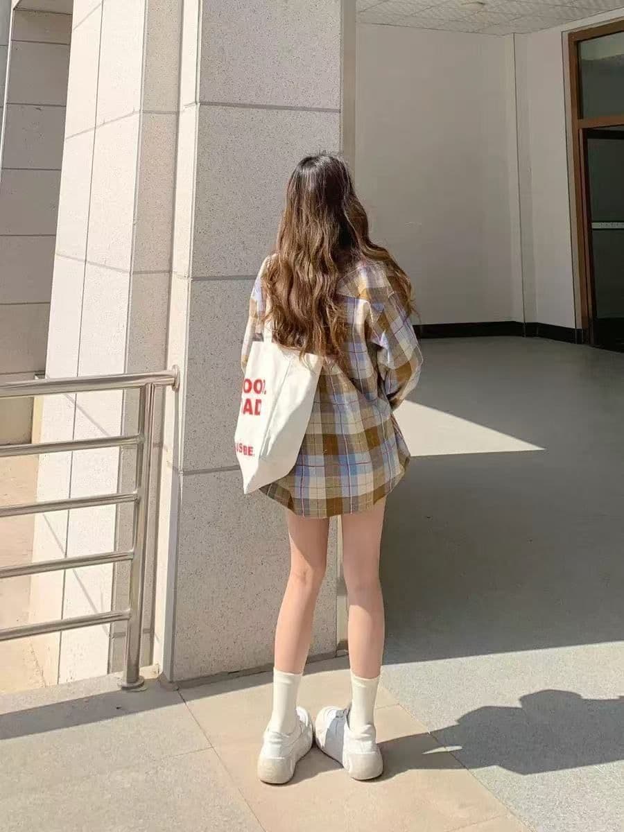 2026 이른 가을 문예 레트로 녹색 격자 무늬 셔츠 외출용 여성 루즈핏 캐주얼 슬림해 보이는 커플 섹션 셔츠 오픈 가디건 상세 이미지 6