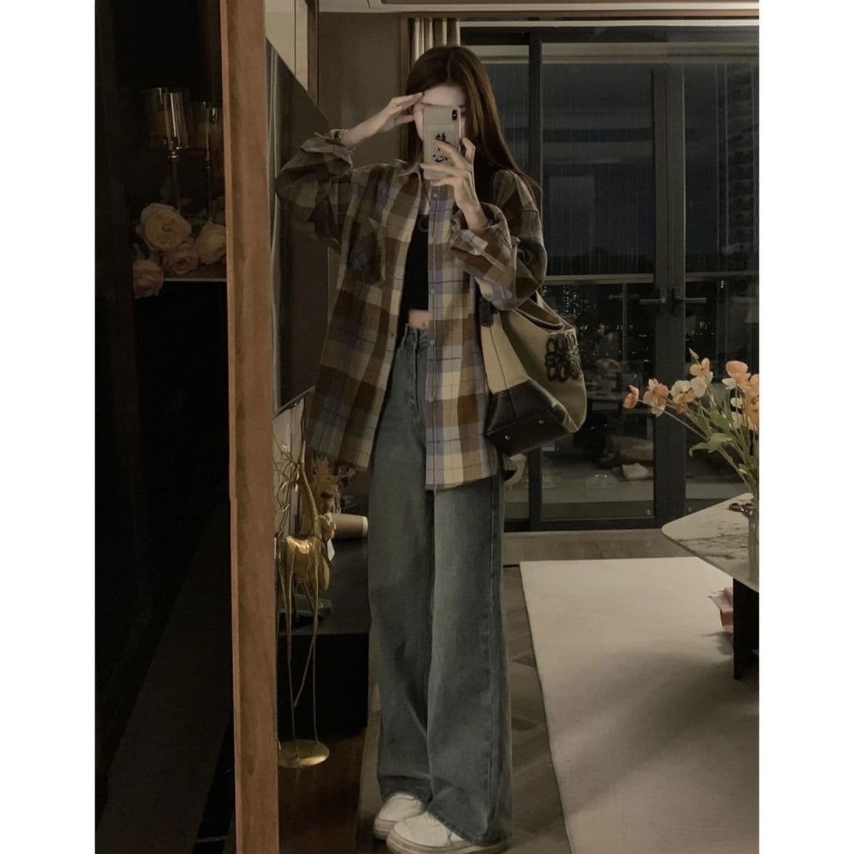 2026 이른 가을 문예 레트로 녹색 격자 무늬 셔츠 외출용 여성 루즈핏 캐주얼 슬림해 보이는 커플 섹션 셔츠 오픈 가디건 상세 이미지 22