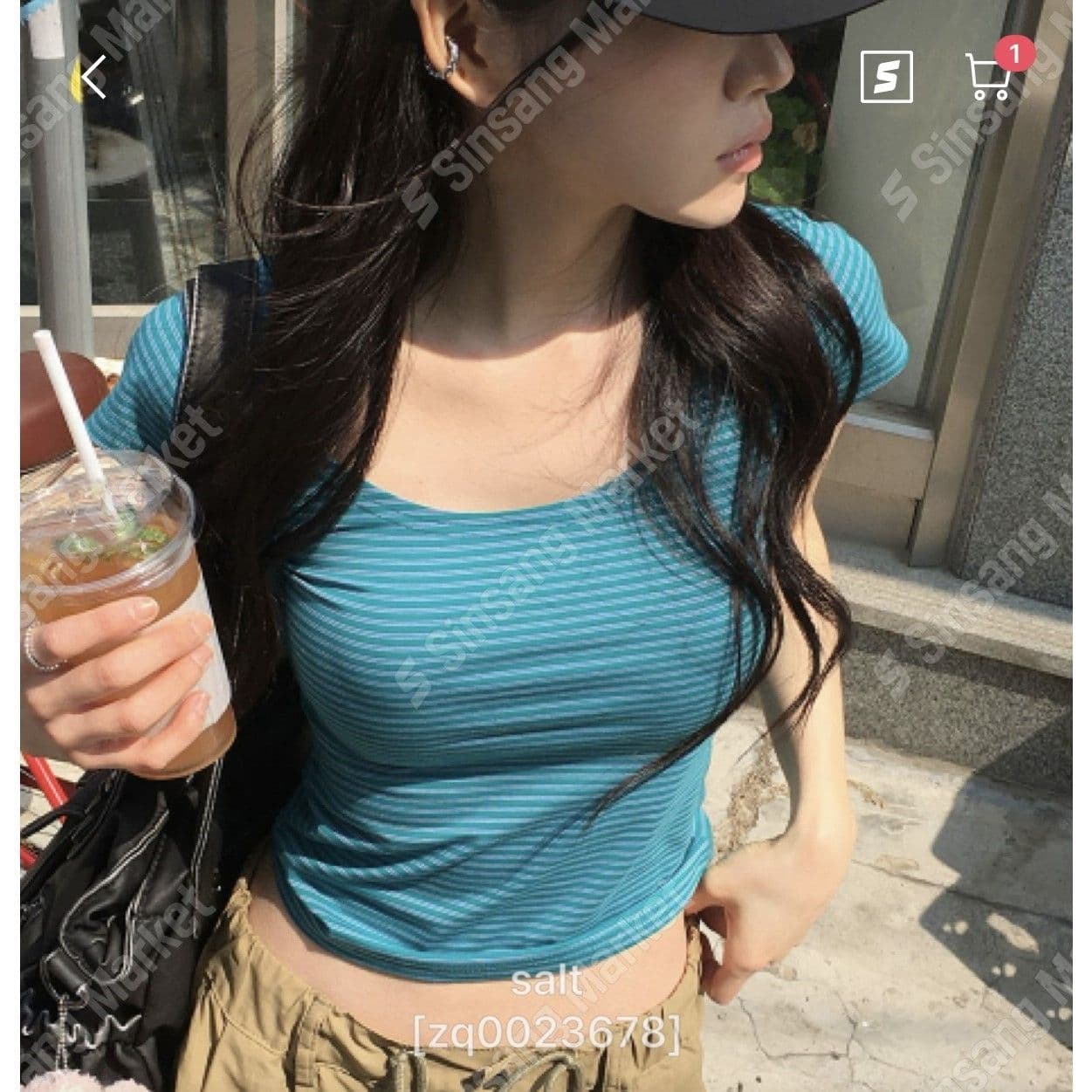 한 부서 달콤한 차가운 바람 배색 스트라이프 반팔 티셔츠 여성 여름 디자인 센스 몸매 가꾸기 슬림해 보이는 다용도 거리 맨위 트렌디