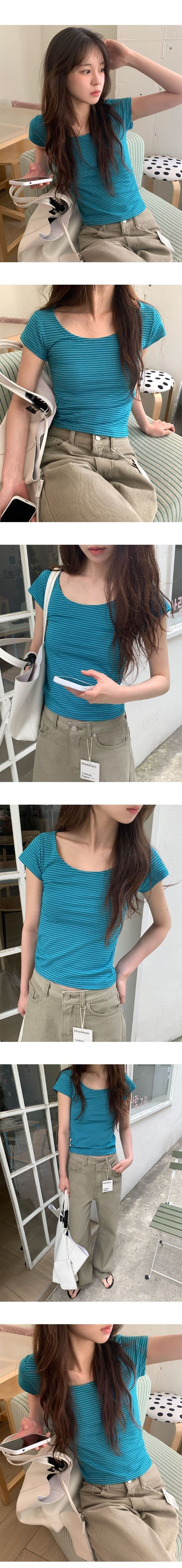 한 부서 달콤한 차가운 바람 배색 스트라이프 반팔 티셔츠 여성 여름 디자인 센스 몸매 가꾸기 슬림해 보이는 다용도 거리 맨위 트렌디 상세 이미지 2