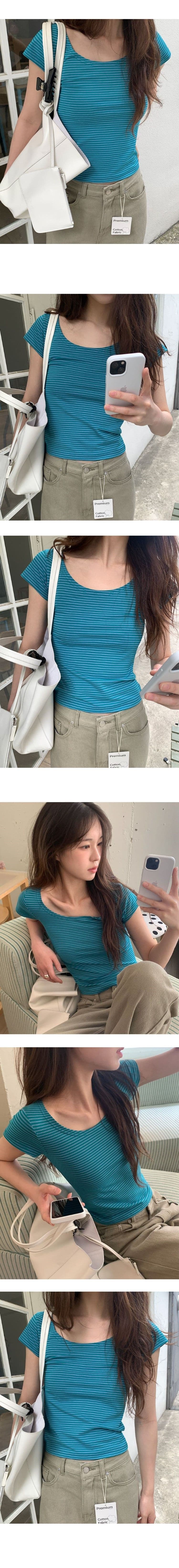 한 부서 달콤한 차가운 바람 배색 스트라이프 반팔 티셔츠 여성 여름 디자인 센스 몸매 가꾸기 슬림해 보이는 다용도 거리 맨위 트렌디 상세 이미지 4