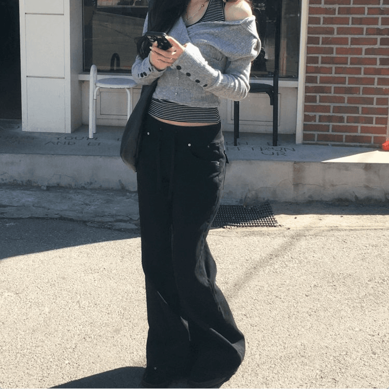 달콤함 소녀 한 스타일 일상 다용도 펌프 로프 부츠컷 캐주얼 바지 이미지 4