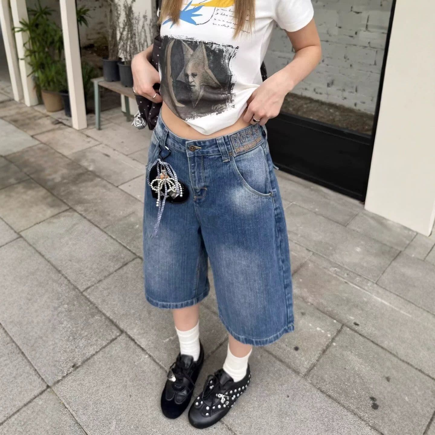 아메리칸 레트로 워싱 7 점 청바지 여성 여름 2026 새로운 루즈핏 넓은 다리 6 점 바지 8 점 반바지 이미지 2