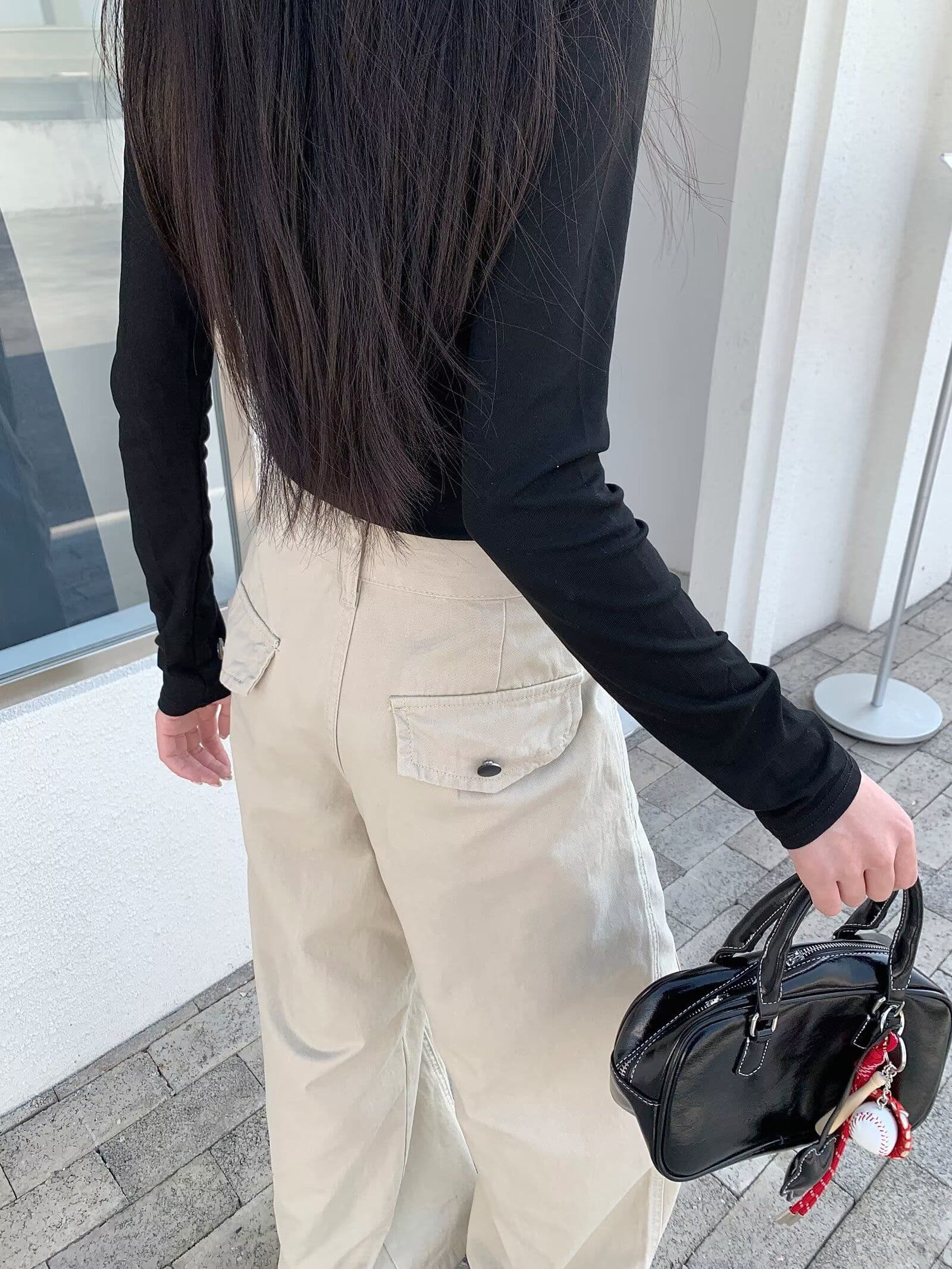 느긋한 바람 살구 색상 넓은 다리 청바지 여성 가을 새로운 루즈핏 느슨함 센스 워크웨어 팬츠 다용도 스트레이트 바닥 청소 바지 상세 이미지 16