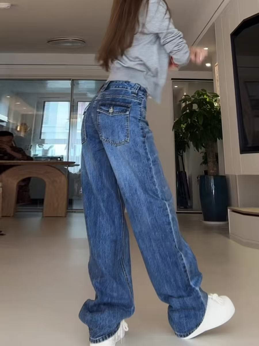 레트로 파란색 좁은 에디션 넓은 다리 청바지 여성 2026 봄 새로운 작은 키 하이웨이스트 슬림해 보이는 바닥 청소 스트레이트 팬츠 상세 이미지 3