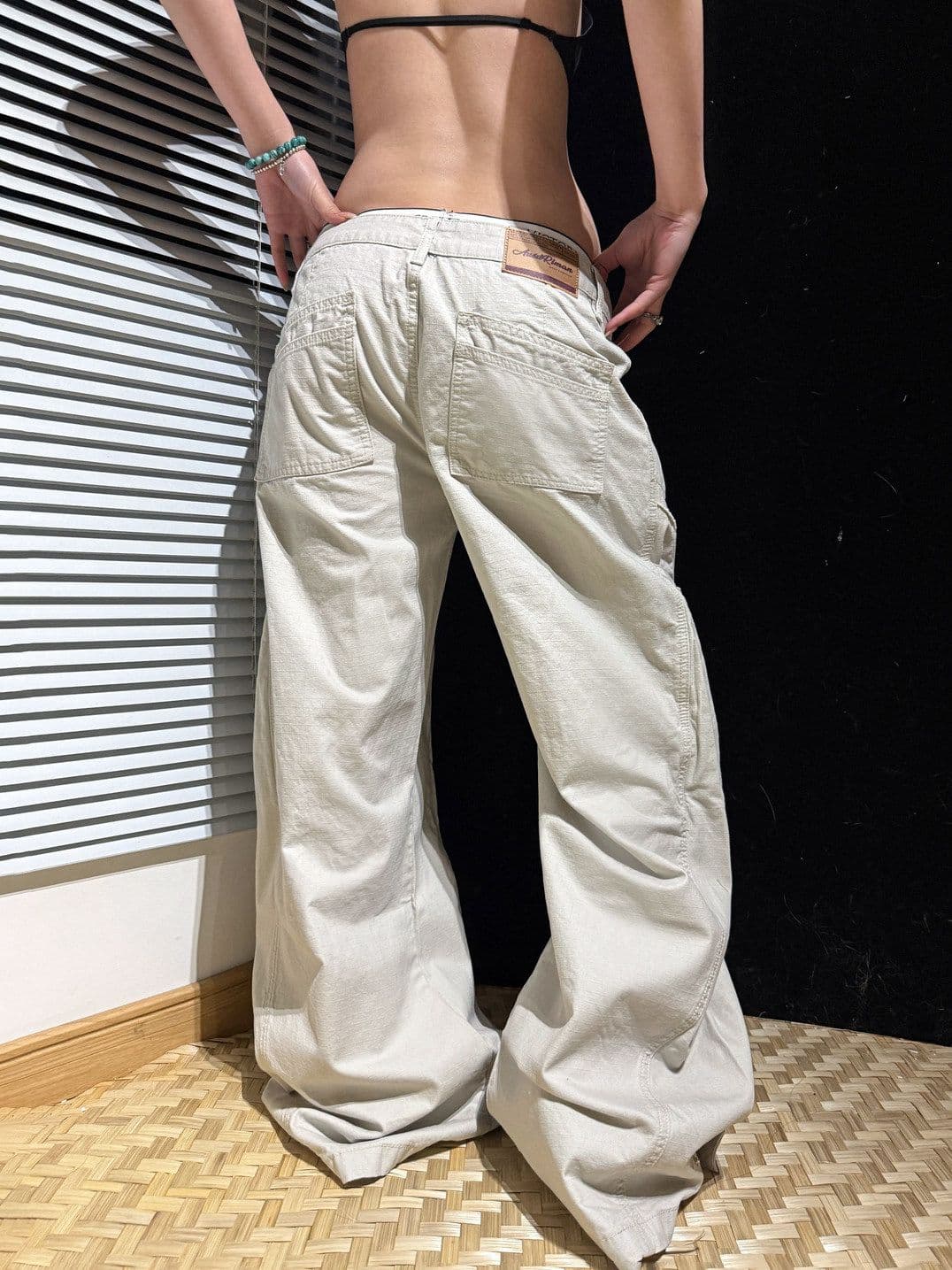 아메리칸 레트로 해체 모통이 칼 검정색 워크웨어 팬츠 남녀 루즈핏 넓은 다리 캐주얼 바지 상세 이미지 4