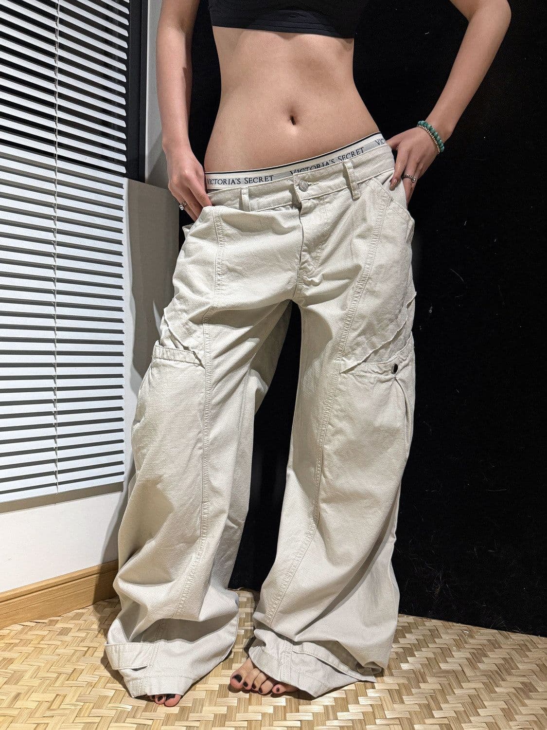 아메리칸 레트로 해체 모통이 칼 검정색 워크웨어 팬츠 남녀 루즈핏 넓은 다리 캐주얼 바지 상세 이미지 9