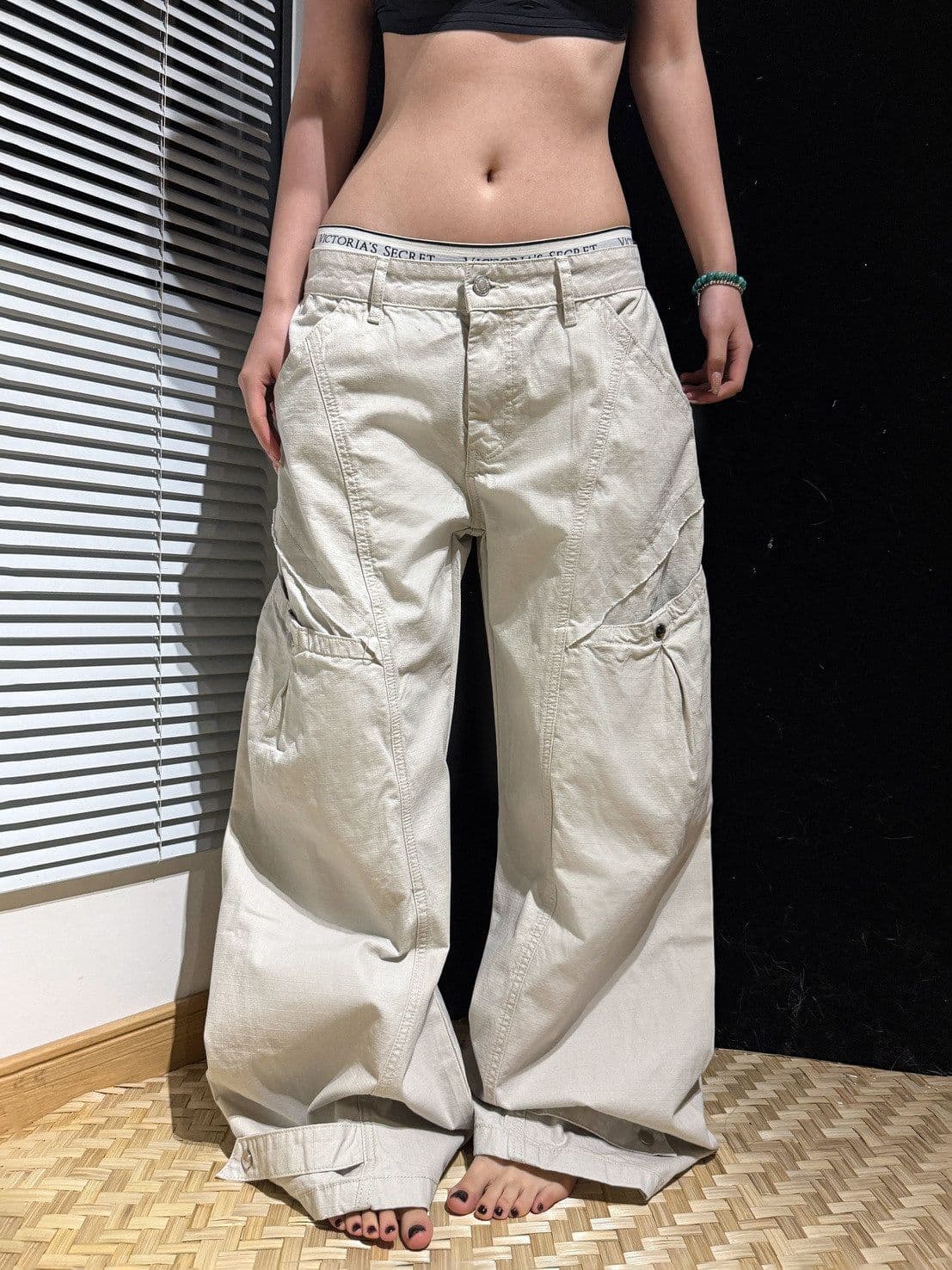 아메리칸 레트로 해체 모통이 칼 검정색 워크웨어 팬츠 남녀 루즈핏 넓은 다리 캐주얼 바지 상세 이미지 11