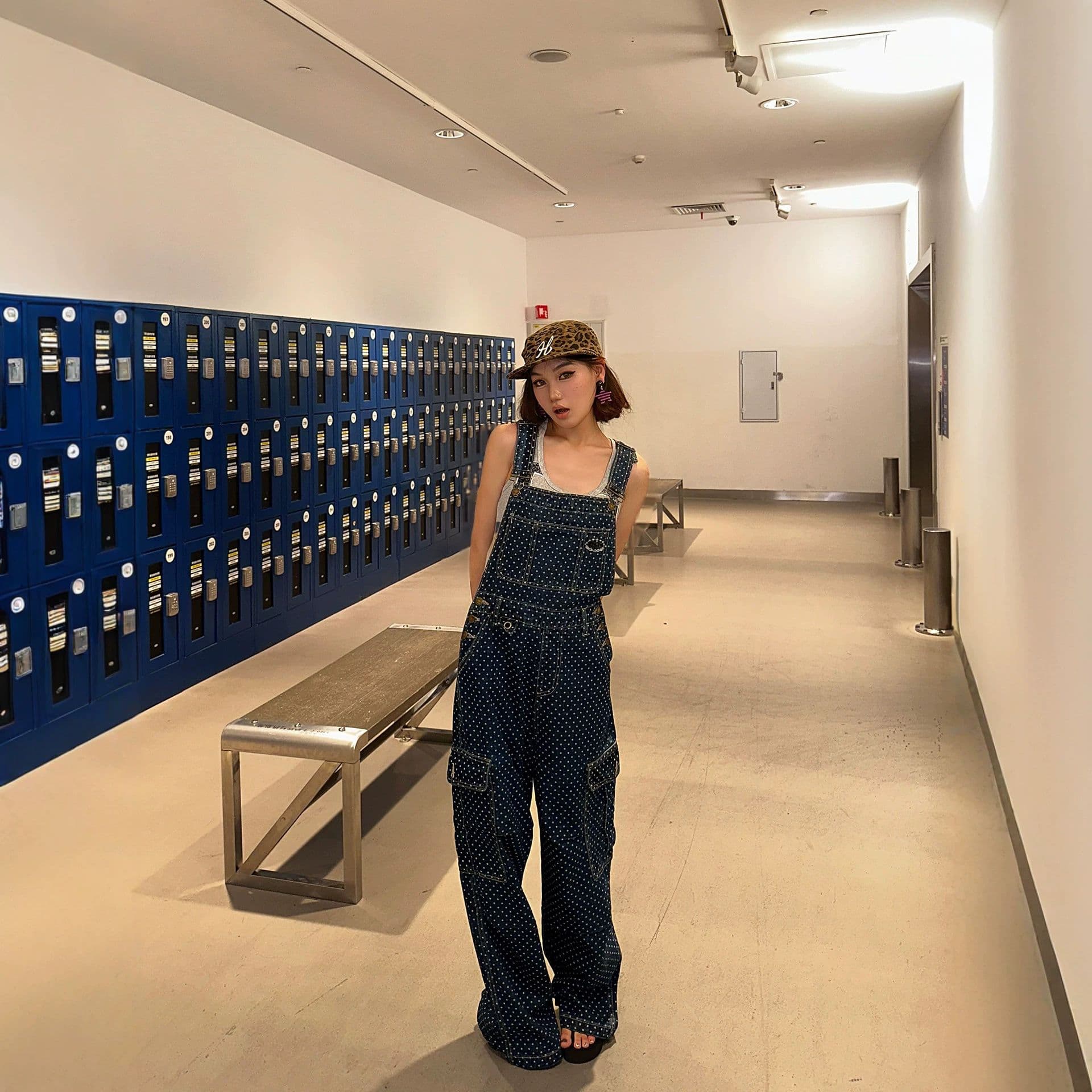 아메리칸 레트로 도트 무늬 워크웨어 멜빵 바지 여성 봄 가을 루즈핏 캐주얼 높음 거리 스트레이트 올인원 넓은 다리 길이 바지 조수 브랜드 이미지 4