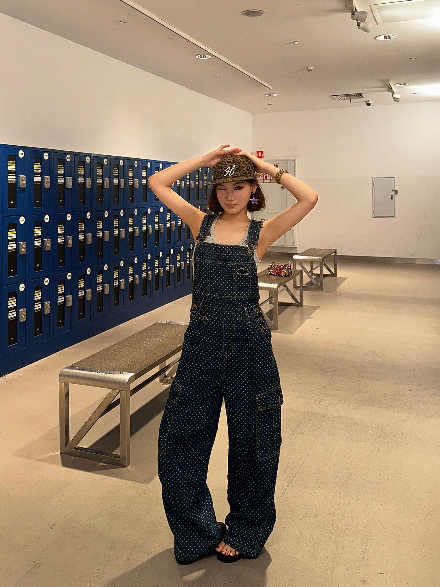 아메리칸 레트로 도트 무늬 워크웨어 멜빵 바지 여성 봄 가을 루즈핏 캐주얼 높음 거리 스트레이트 올인원 넓은 다리 길이 바지 조수 브랜드 상세 이미지 5