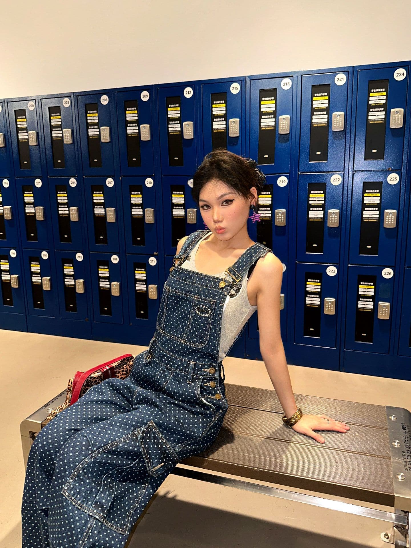 아메리칸 레트로 도트 무늬 워크웨어 멜빵 바지 여성 봄 가을 루즈핏 캐주얼 높음 거리 스트레이트 올인원 넓은 다리 길이 바지 조수 브랜드 상세 이미지 6