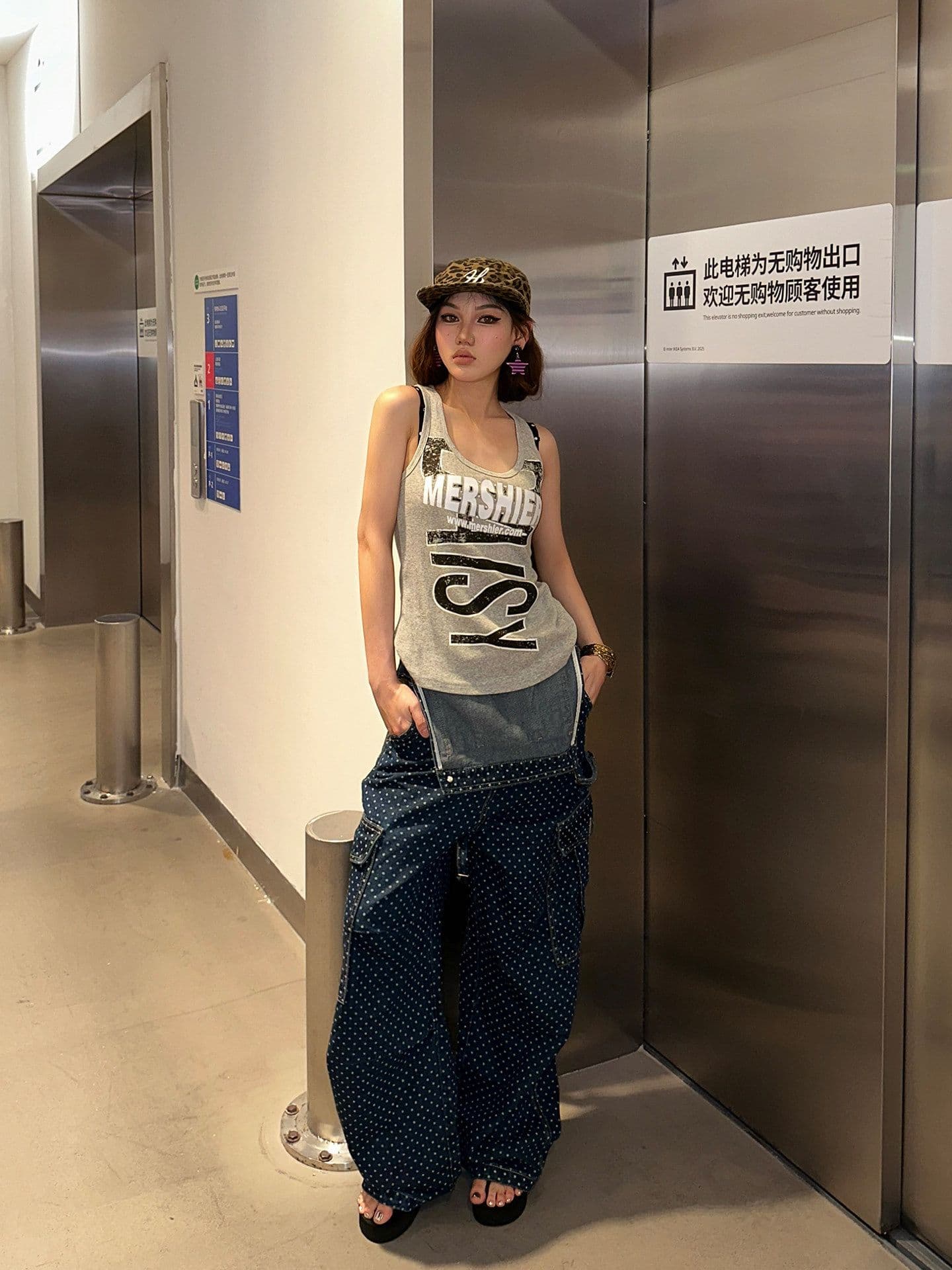 아메리칸 레트로 도트 무늬 워크웨어 멜빵 바지 여성 봄 가을 루즈핏 캐주얼 높음 거리 스트레이트 올인원 넓은 다리 길이 바지 조수 브랜드 상세 이미지 7