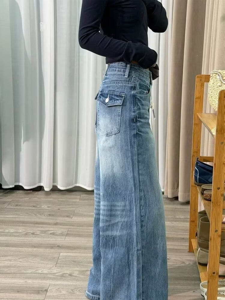 아메리칸 레트로 아니요 막대기 다리 부츠컷 넓은 다리 청바지 여성 봄 새로운 핫걸 워싱 다용도 스트레이트 바닥 청소 바지 상세 이미지 5