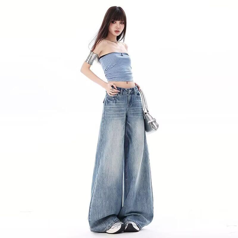 아메리칸 레트로 아니요 막대기 다리 부츠컷 넓은 다리 청바지 여성 가을 새로운 핫걸 워싱 다용도 스트레이트 바닥 청소 바지 상세 이미지 4