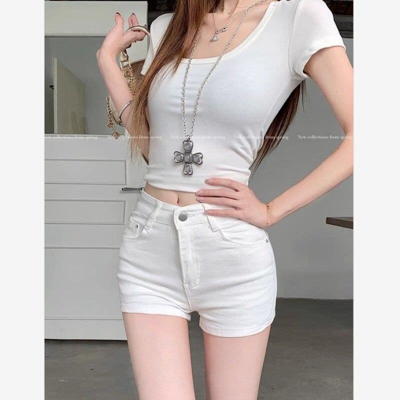 아메리칸 높음 거리 화이트 스트레이트 데님 반바지 여성 여름 하이웨이스트 몸매 가꾸기 슬림해 보이는 타이트 스커트 핫 바지