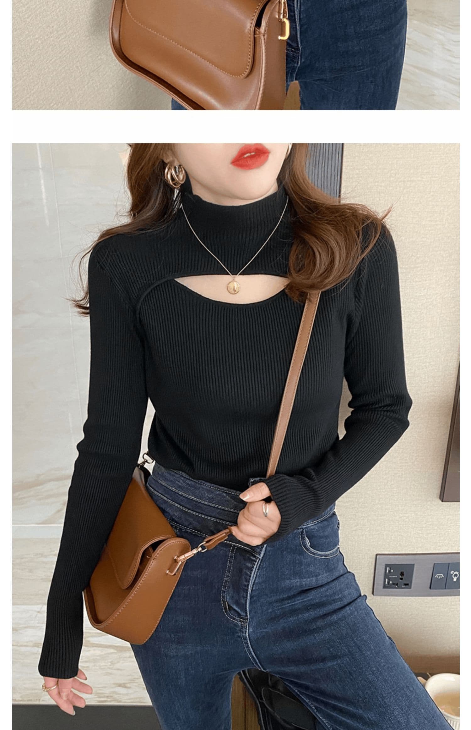 얇은 스타일 패키지 코어 실 반하이넥 스웨터 여자 가을 겨울철 새로운 작은 대중 외국 가스 두꺼운 바람막이 인사이드 가져 가라. 기본 셔츠 상세 이미지 3