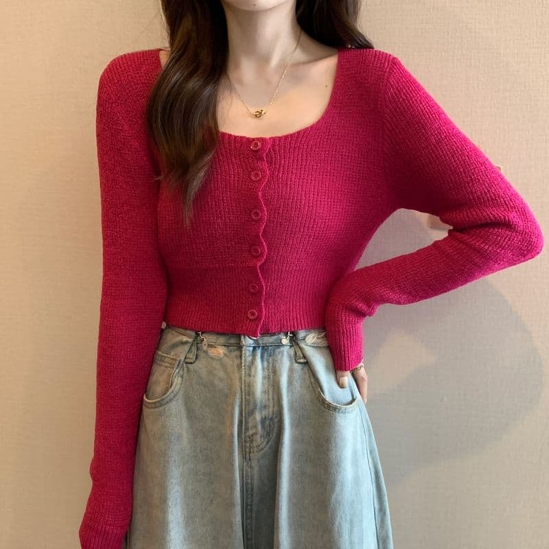 광장 칼라 품격 고급 센스 긴팔 니트 스웨터 조기 가을 여성 핫걸 슬림해 보이는 작은 대중 쇼트 스타일 맨위 서비스 상세 이미지 10