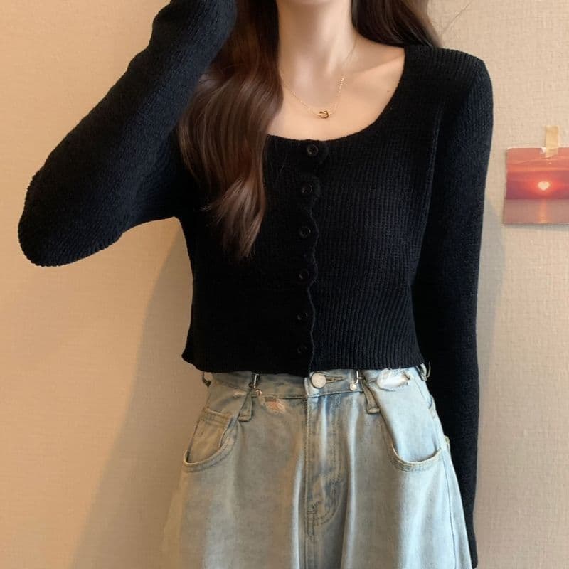 광장 칼라 품격 고급 센스 긴팔 니트 스웨터 조기 가을 여성 핫걸 슬림해 보이는 작은 대중 쇼트 스타일 맨위 서비스 상세 이미지 17