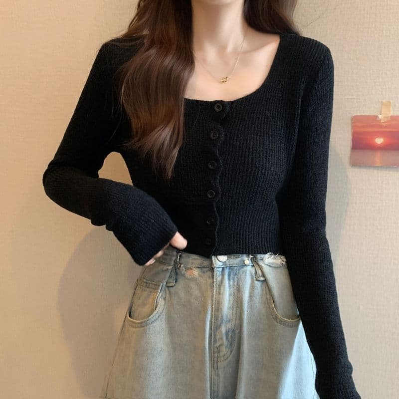광장 칼라 품격 고급 센스 긴팔 니트 스웨터 조기 가을 여성 핫걸 슬림해 보이는 작은 대중 쇼트 스타일 맨위 서비스 상세 이미지 18
