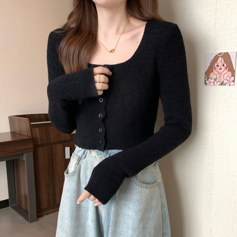 광장 칼라 품격 고급 센스 긴팔 니트 스웨터 조기 가을 여성 핫걸 슬림해 보이는 작은 대중 쇼트 스타일 맨위 서비스 상세 이미지 19