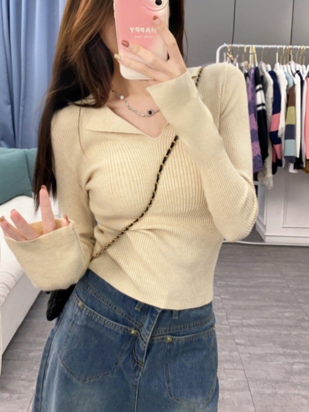 프랑스식 POLO 칼라 긴팔 니트 스웨터 여성 가을 의상 디자인 센스 순수한 욕망 스웨터 기본 셔츠 유럽 상품 맨위 ins 트렌디 이미지 2