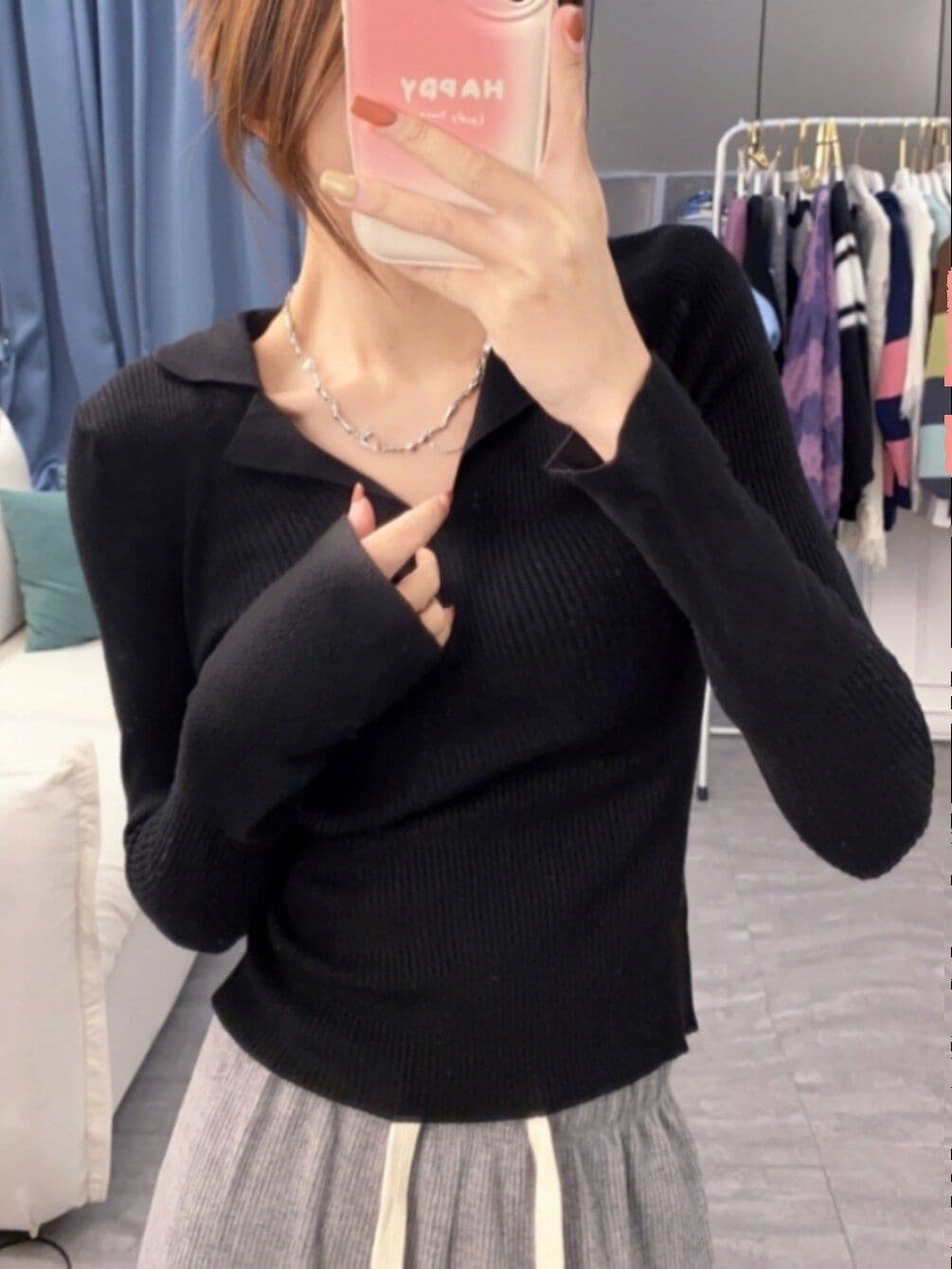 프랑스식 POLO 칼라 긴팔 니트 스웨터 여성 가을 의상 디자인 센스 순수한 욕망 스웨터 기본 셔츠 유럽 상품 맨위 ins 트렌디 이미지 4