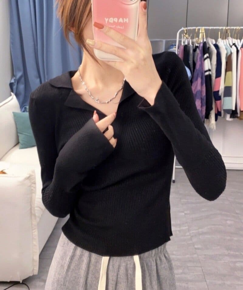 프랑스식 POLO 칼라 긴팔 니트 스웨터 여성 가을 의상 디자인 센스 순수한 욕망 스웨터 기본 셔츠 유럽 상품 맨위 ins 트렌디 상세 이미지 1