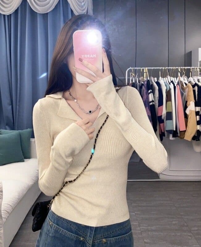 프랑스식 POLO 칼라 긴팔 니트 스웨터 여성 가을 의상 디자인 센스 순수한 욕망 스웨터 기본 셔츠 유럽 상품 맨위 ins 트렌디 상세 이미지 5