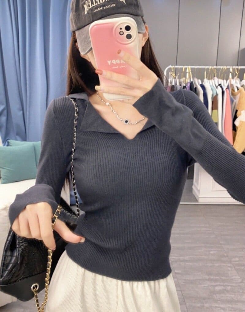 프랑스식 POLO 칼라 긴팔 니트 스웨터 여성 가을 의상 디자인 센스 순수한 욕망 스웨터 기본 셔츠 유럽 상품 맨위 ins 트렌디 상세 이미지 6
