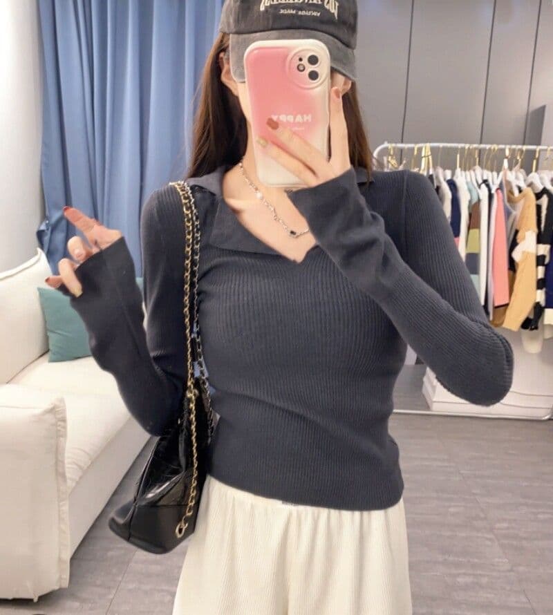프랑스식 POLO 칼라 긴팔 니트 스웨터 여성 가을 의상 디자인 센스 순수한 욕망 스웨터 기본 셔츠 유럽 상품 맨위 ins 트렌디 상세 이미지 8