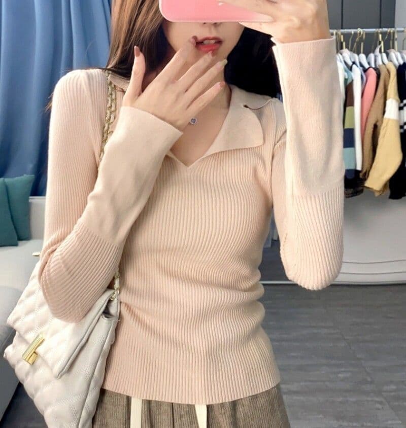 프랑스식 POLO 칼라 긴팔 니트 스웨터 여성 가을 의상 디자인 센스 순수한 욕망 스웨터 기본 셔츠 유럽 상품 맨위 ins 트렌디 상세 이미지 11