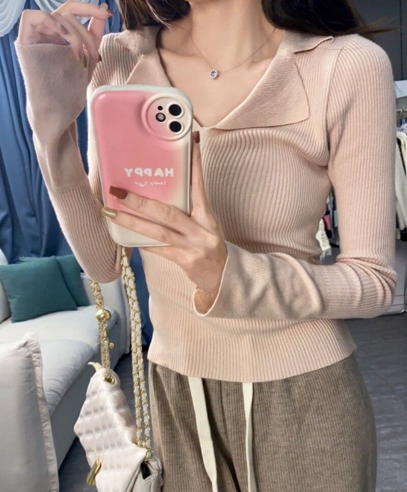 프랑스식 POLO 칼라 긴팔 니트 스웨터 여성 가을 의상 디자인 센스 순수한 욕망 스웨터 기본 셔츠 유럽 상품 맨위 ins 트렌디 상세 이미지 12