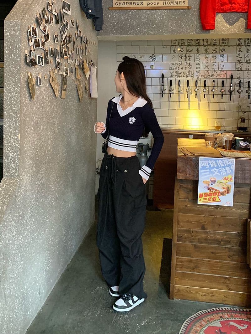 핫걸 배색 긴팔 니트 스웨터 여성 가을 2026 새로운 몸매 가꾸기 슬림해 보이는 POLO 칼라 쇼트 스타일 기본 셔츠 상세 이미지 6