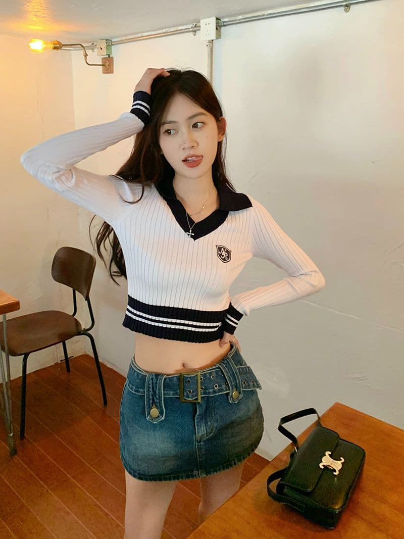 핫걸 배색 긴팔 니트 스웨터 여성 가을 2026 새로운 몸매 가꾸기 슬림해 보이는 POLO 칼라 쇼트 스타일 기본 셔츠 상세 이미지 22