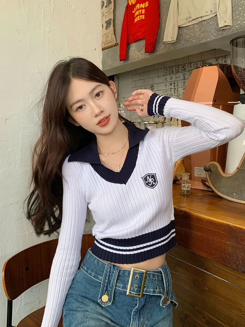 핫걸 배색 긴팔 니트 스웨터 여성 가을 2026 새로운 몸매 가꾸기 슬림해 보이는 POLO 칼라 쇼트 스타일 기본 셔츠 상세 이미지 23