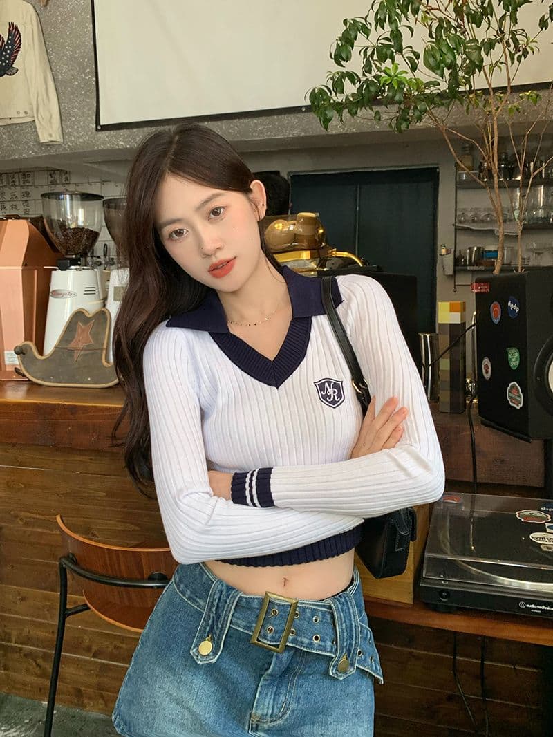 핫걸 배색 긴팔 니트 스웨터 여성 가을 2026 새로운 몸매 가꾸기 슬림해 보이는 POLO 칼라 쇼트 스타일 기본 셔츠 상세 이미지 40