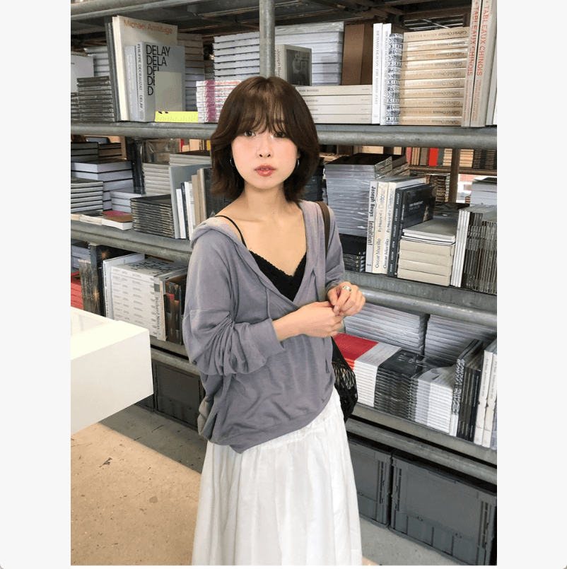한 부서 빛 아시아 인 모래 언덕 레트로 V넥 캐주얼 느슨함 느긋한 후드 긴팔 티셔츠 맨위 여성 상세 이미지 4