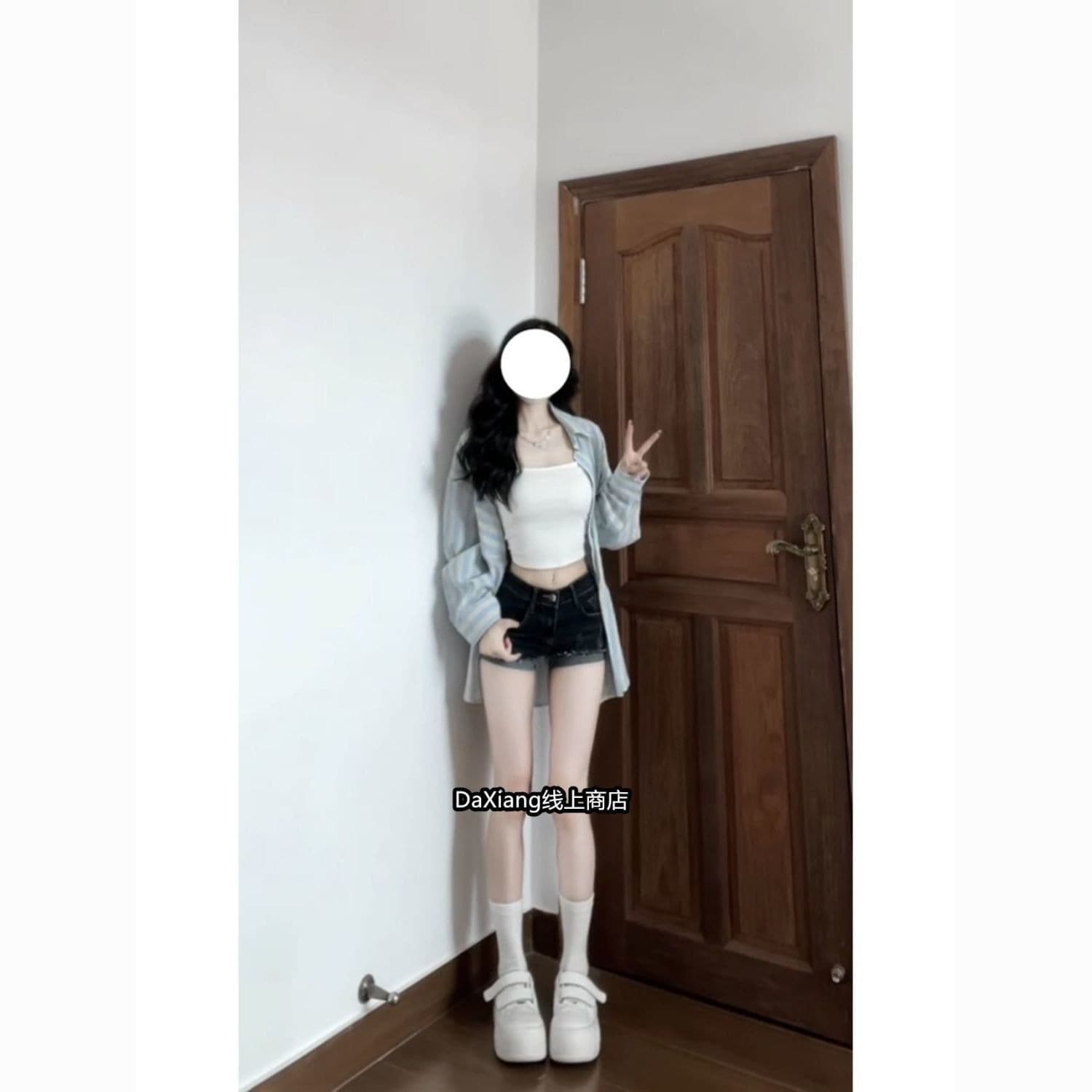 한 부서 품격 블루 화이트 스트라이프 셔츠 여자 외출용 조기 가을 새로운 루즈핏 다용도 자외선 차단 셔츠 여성 코트 이미지 5