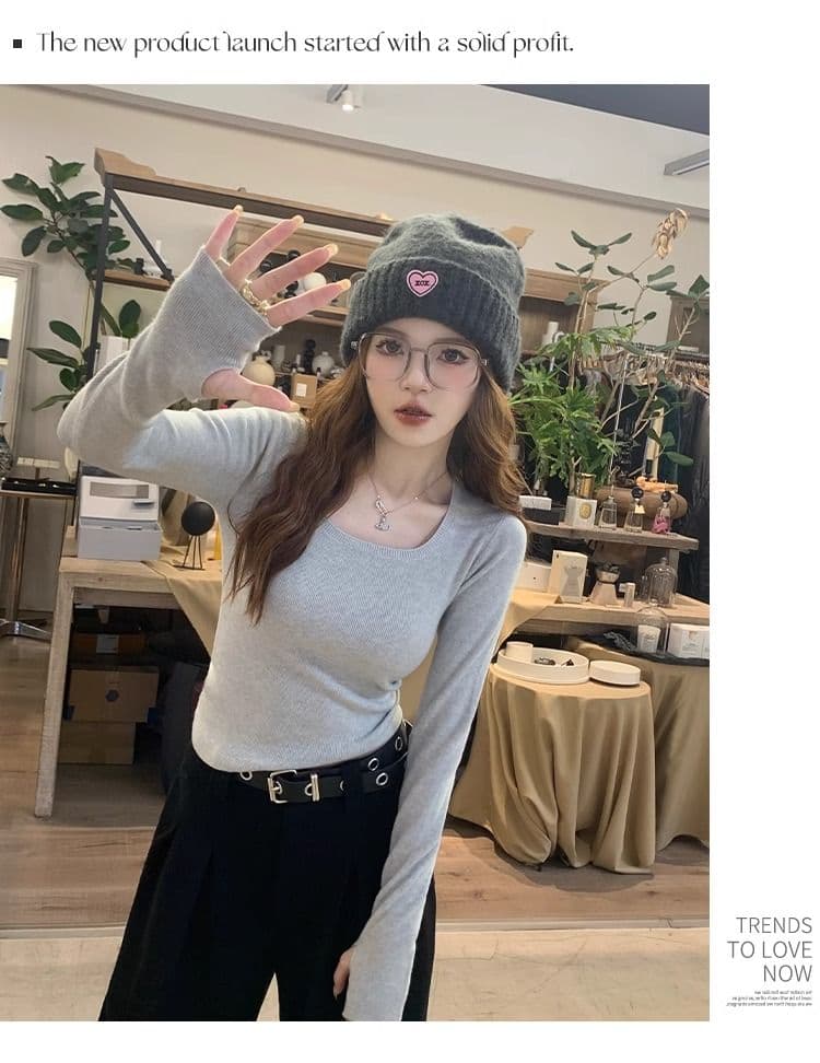 가을 새로운 긴팔 니트 스웨터 여성 몸매 가꾸기 인사이드 가져 가라. 광장 칼라 기본 셔츠 가을 겨울 고급 센스 맨위 상세 이미지 5