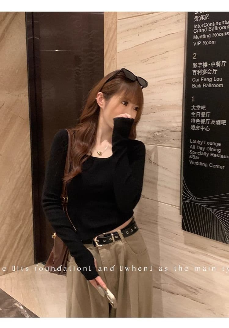 가을 새로운 긴팔 니트 스웨터 여성 몸매 가꾸기 인사이드 가져 가라. 광장 칼라 기본 셔츠 가을 겨울 고급 센스 맨위 상세 이미지 6