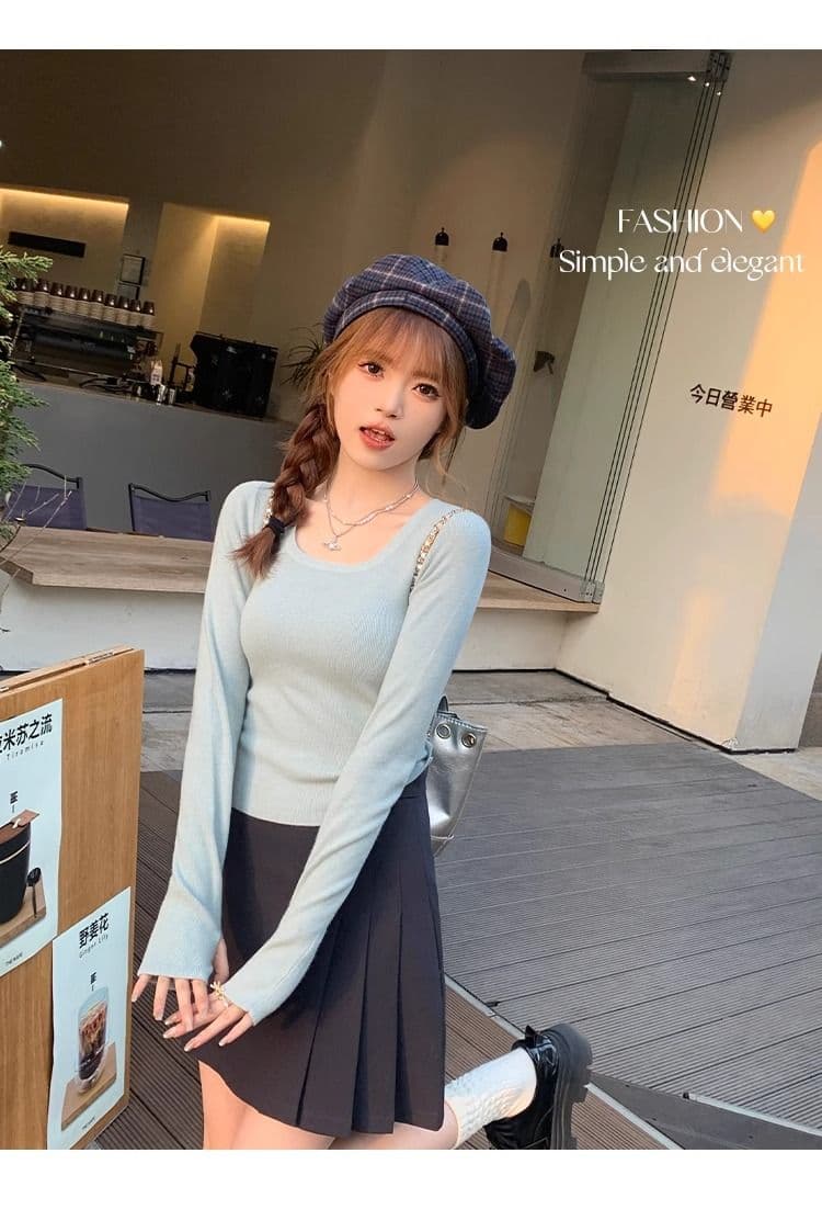 가을 새로운 긴팔 니트 스웨터 여성 몸매 가꾸기 인사이드 가져 가라. 광장 칼라 기본 셔츠 가을 겨울 고급 센스 맨위 상세 이미지 16