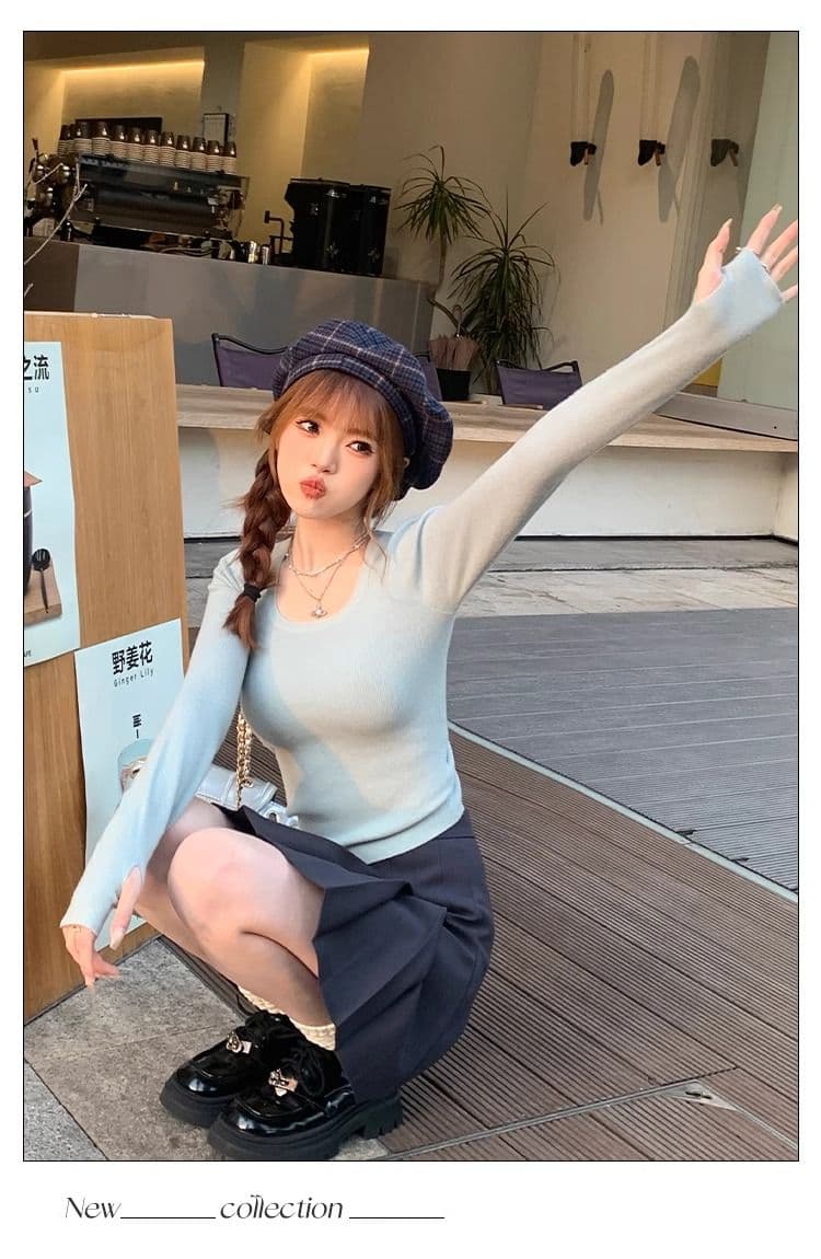 가을 새로운 긴팔 니트 스웨터 여성 몸매 가꾸기 인사이드 가져 가라. 광장 칼라 기본 셔츠 가을 겨울 고급 센스 맨위 상세 이미지 18