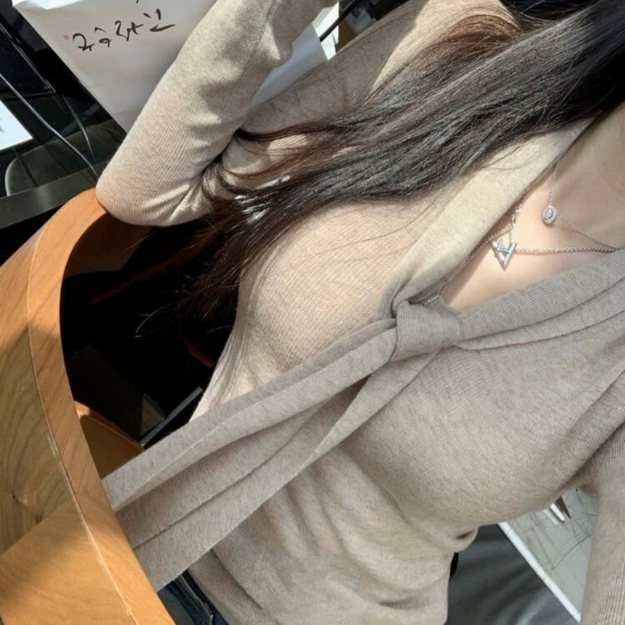 프랑스식 품격 리본 V넥 양모 니트 스웨터 여성 가을 겨울철 핫걸 몸매 가꾸기 인사이드 잡아라. 의류 이미지 5