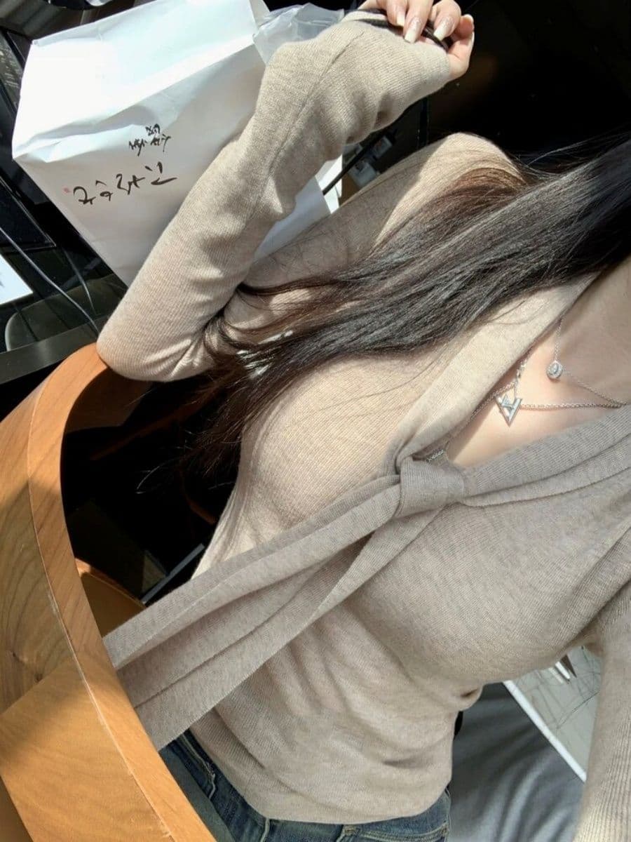 프랑스식 품격 리본 V넥 양모 니트 스웨터 여성 가을 겨울철 핫걸 몸매 가꾸기 인사이드 잡아라. 의류 상세 이미지 3