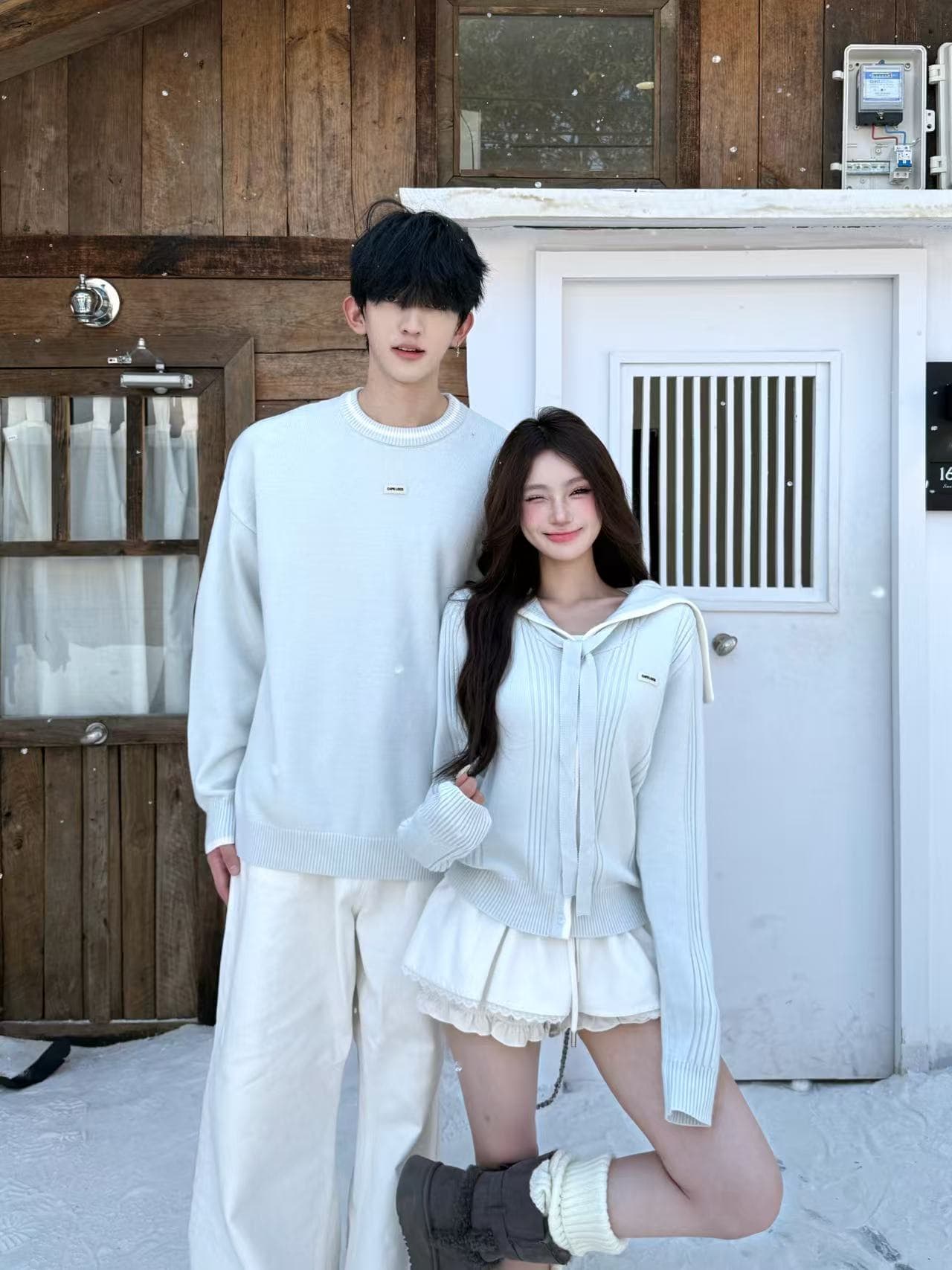 실사 커플룩 가을 겨울 의류 해군 칼라 몸매 가꾸기 슬림해 보이는 니트 스웨터 풀오버 남자 있음 선적 상세 이미지 4