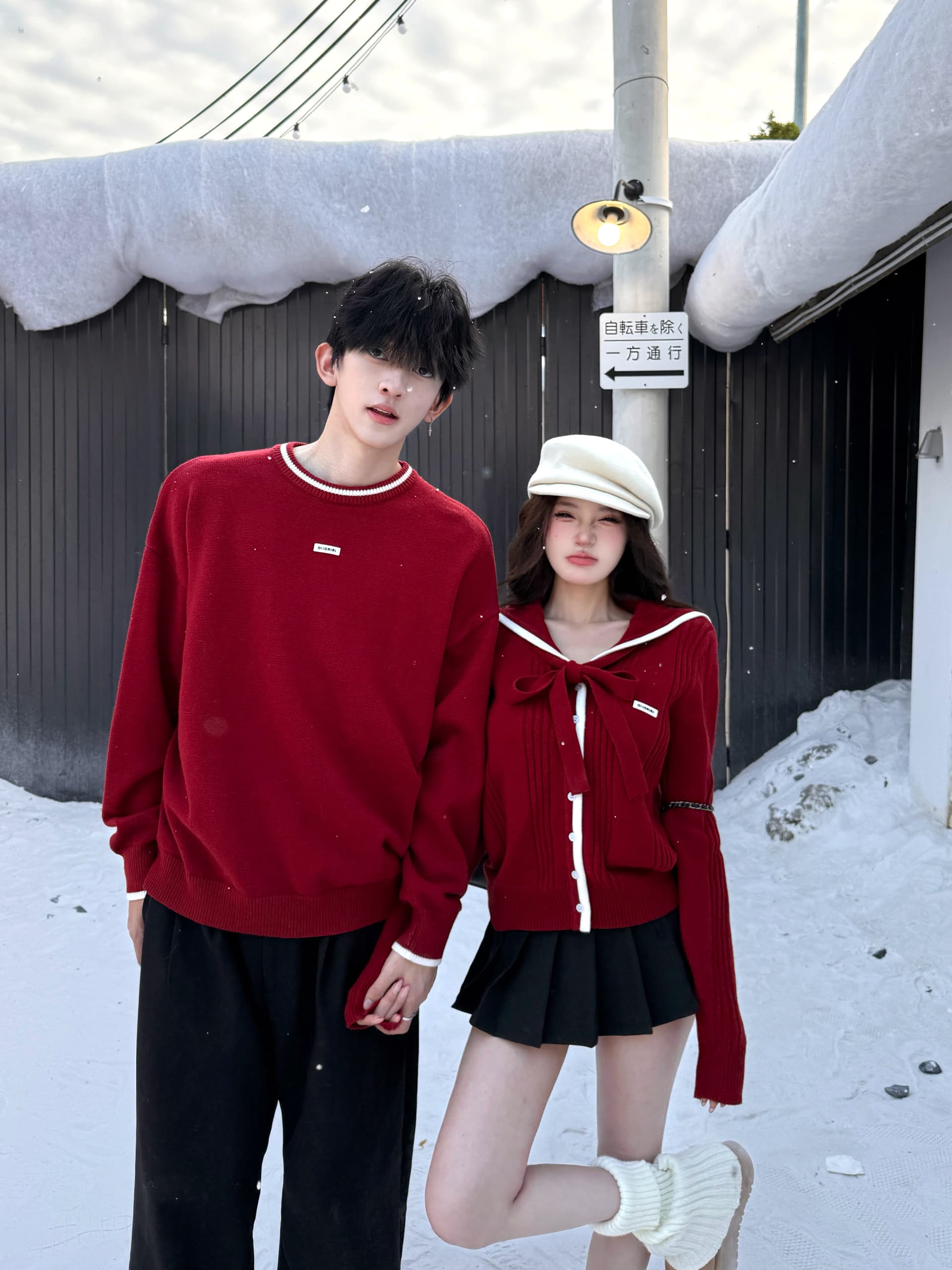 실사 커플룩 가을 겨울 의류 크리스마스 끝났어 신년 새해 새해 빨간색 스웨터 여자 니트 스웨터 남자 있음 선적 이미지 2