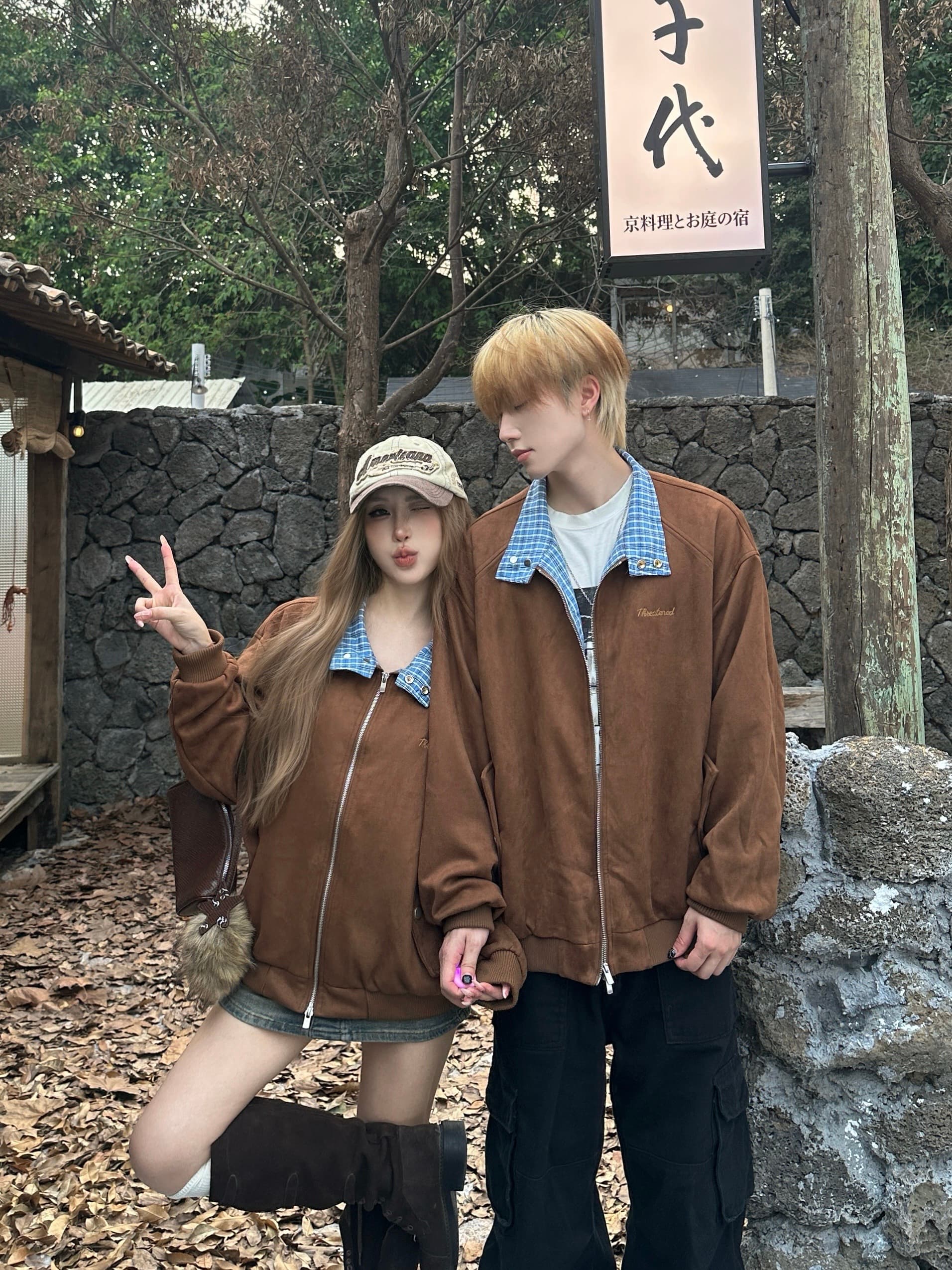 커플룩 가을 겨울 체크무늬 패치워크 스웨이드 원단 여성 코트 2026 가을 야구 유니폼 캐주얼 재킷 있음 선적 상세 이미지 3