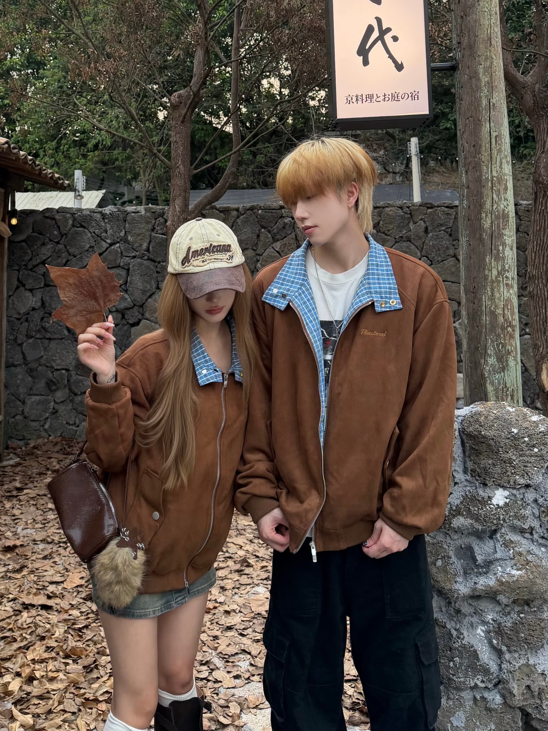 커플룩 가을 겨울 체크무늬 패치워크 스웨이드 원단 여성 코트 2026 가을 야구 유니폼 캐주얼 재킷 있음 선적 상세 이미지 7