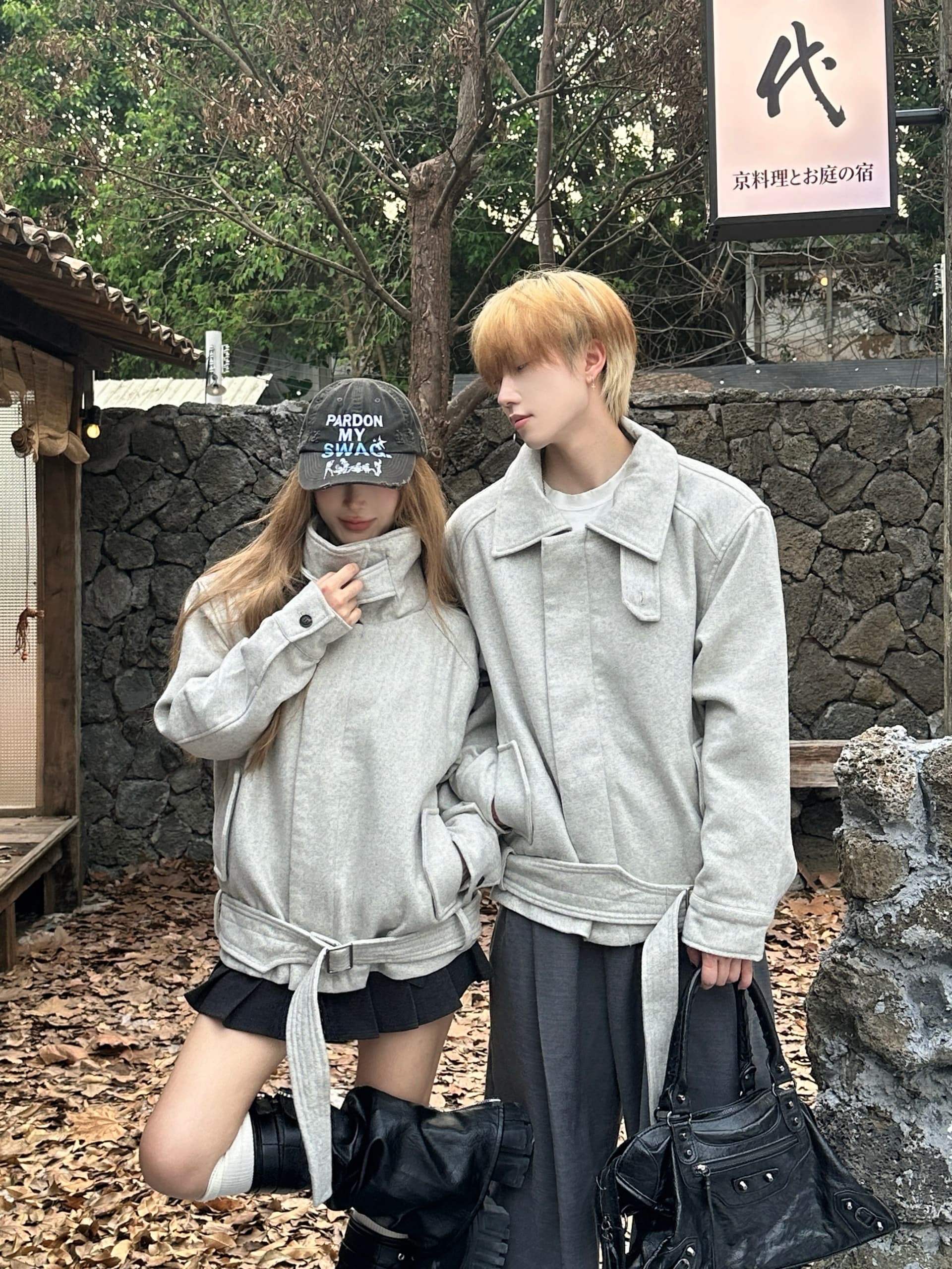 실사 커플룩 가을 겨울 동점 꽃과 함께 실 재킷 긍정적 인 어깨 출퇴근 cleanfit 폴로 칼라 모직 외투 있음 선적 상세 이미지 4