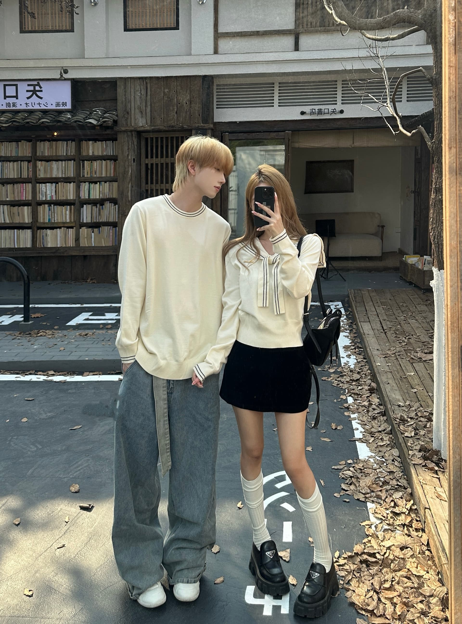 실사 커플룩 가을 겨울 의류 두꺼운 해군 칼라 스웨터 풀오버 여성 니트 스웨터 남자 있음 선적 상세 이미지 2